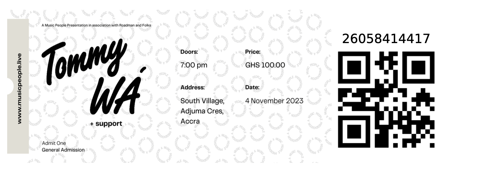 Sample printed event ticket
